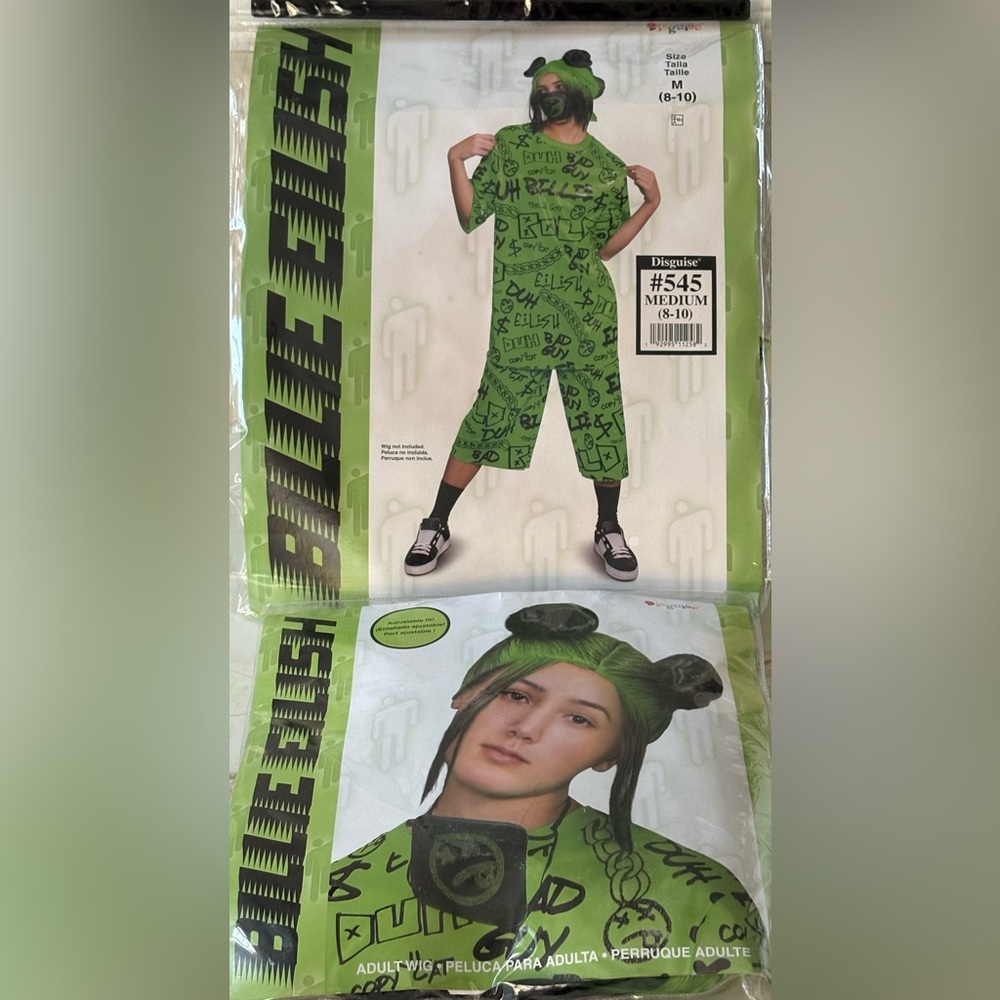 Adult Billie Eilish Costume (M 8-10) & Wig